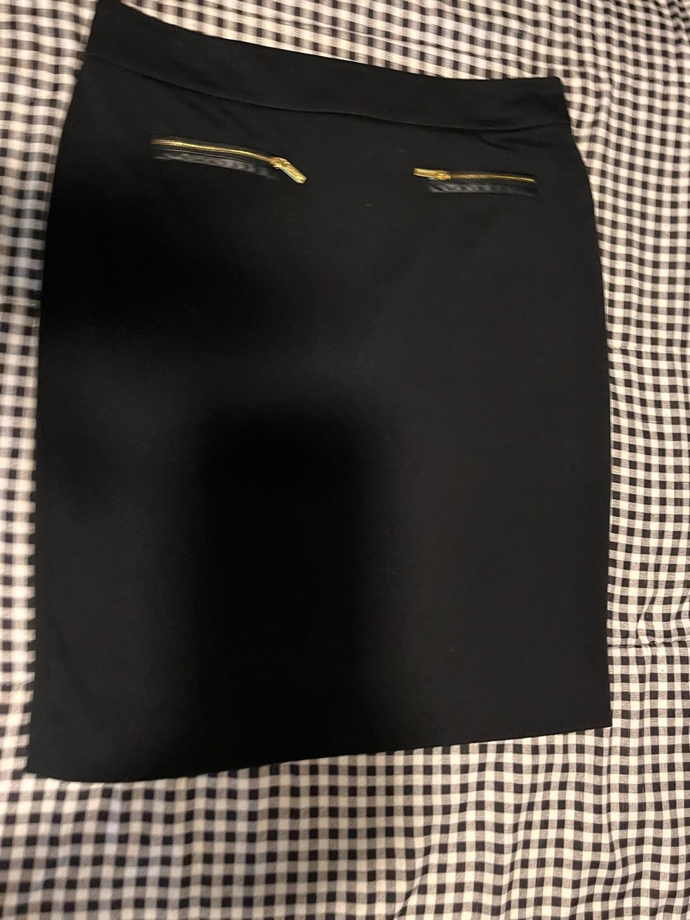 Calvin Klein Black Pencil Skirt with Gold Zipper Accents